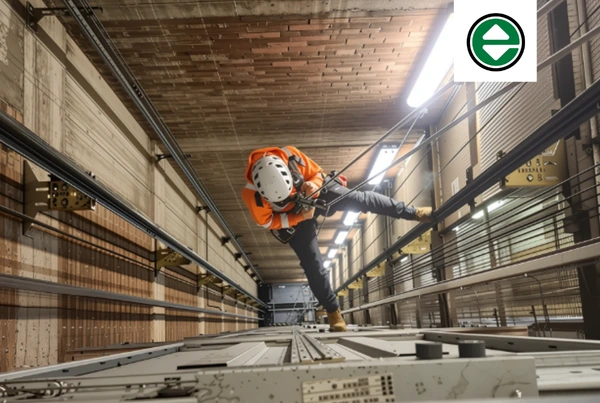 Engineer suspended in lift shaft